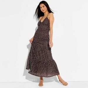 Women's Maxi Triangle Halter Dress - Wild Fable™ Brown Polka Dots L